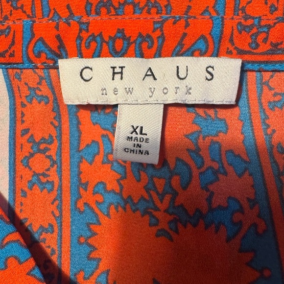 Chaus Red and Blue Sleeveless Tunic with Mandarin Collar - Picture 6 of 7